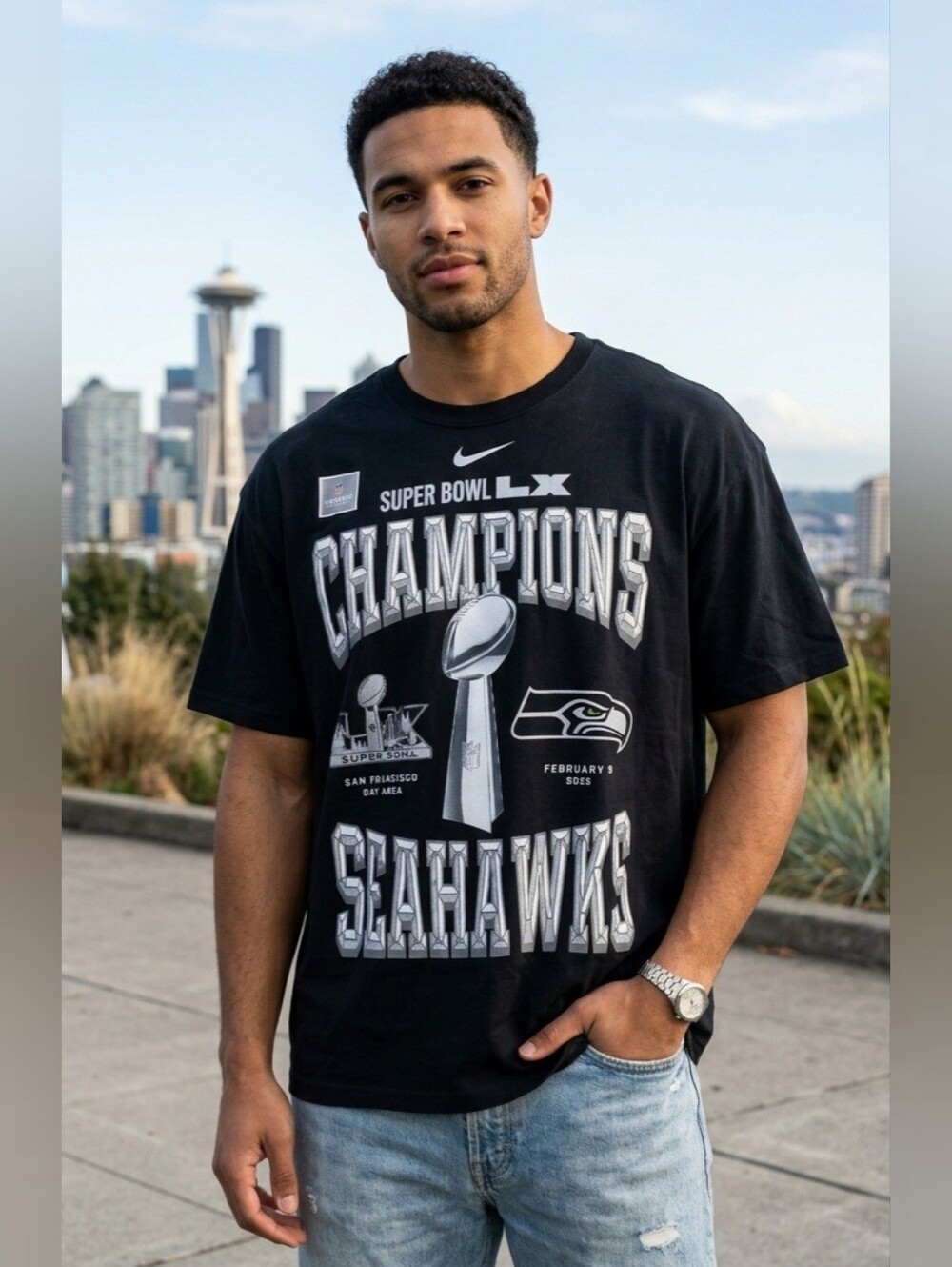 443. NWOT - Nike 2026 Seattle Seahawks Super Bowl LX Champions T-Shirt